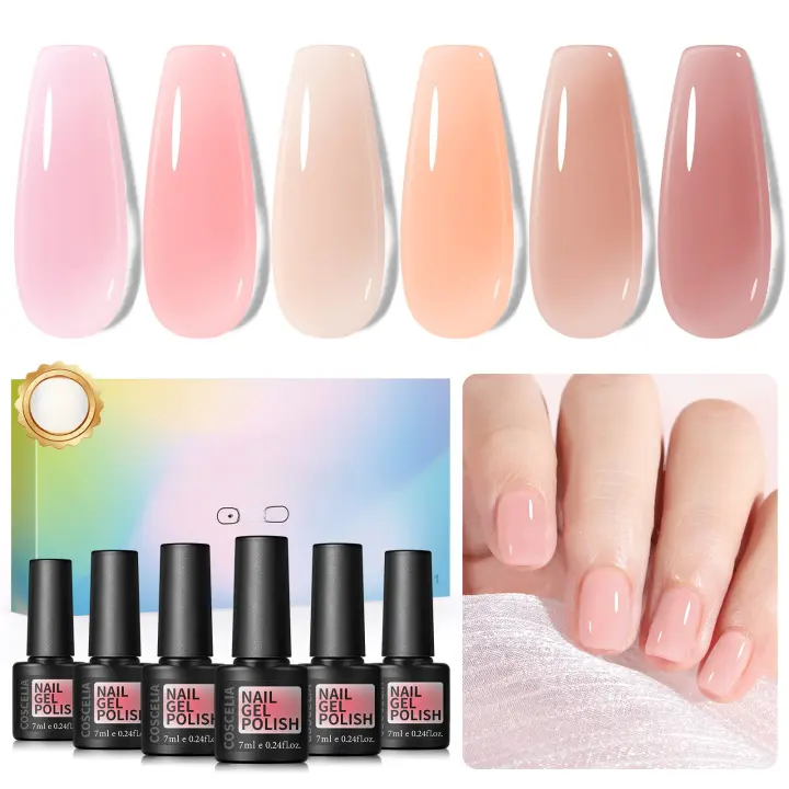 Set de Esmalte de Uñas Coscelia 7ml Gel de Uñas de Gelatina Transparente Rosa Clarita - 1