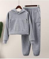 Conjunto de ropa deportiva de lana para mujer, Sudadera con capucha suelta, pantalones de Jogging, moda informal - details 7