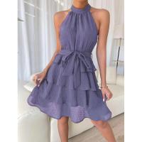 Primavera Verano nueva ropa de mujer europea y americana sin mangas empalmado con cuello de borde con volantes vestido de fiesta regalo - details 11