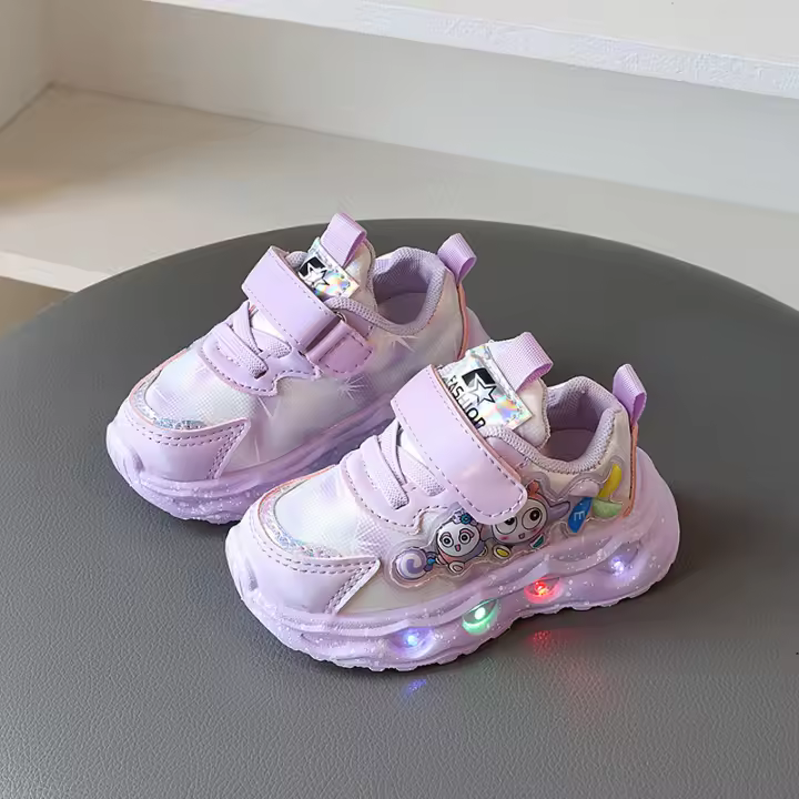 Primavera y otoño nuevos zapatos deportivos para niños princesa de dibujos animados LED luminosos compañeros de clase de 1 a 5 años niñas zapatos deportivos y de ocio - 1