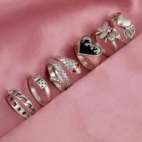 Conjunto de anillos de billar de póker de color plateado Vintage Punk para mujer Anillos de corazón gótico Hip Hop Y2k joyería de regalo masculina de moda coreana - details 16