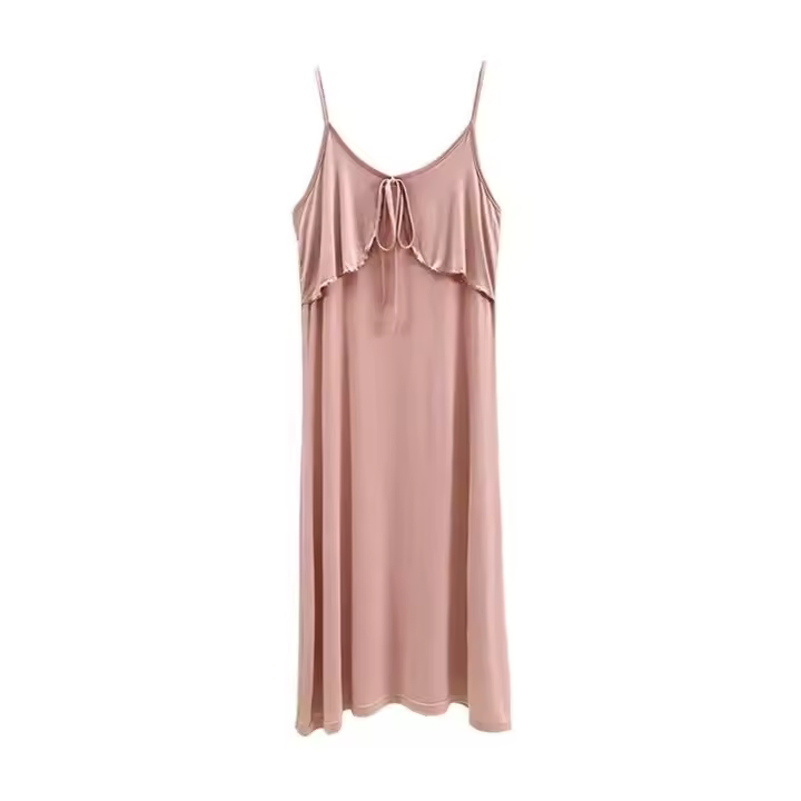 Camisón modal de verano: estilo con tirantes, diseño de línea A suelto y adelgazante, vestido largo con capa interior fina, falda elegante para el hogar de talla grande - 1
