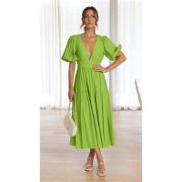 Vestido de verano con cuello en V para mujer, vestidos casuales de manga corta - details 1