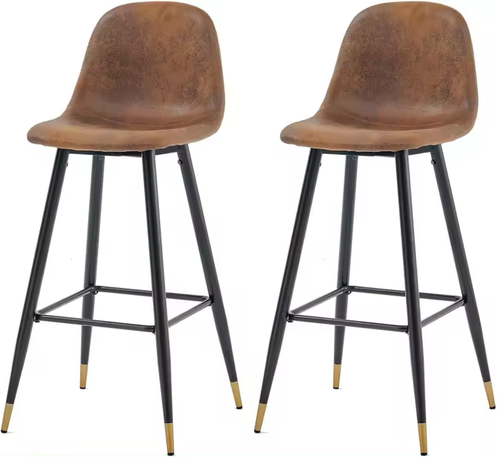 Juego de 2 Taburete de Bar con Respaldo y Reposapiés Tapizados de Gamuza Vintage Industrial Asiento de 76 cm de Altura para Cocina, Bar, Comedor, Marrón - 1