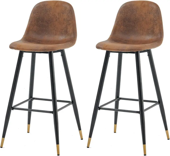Juego de 2 Taburete de Bar con Respaldo y Reposapiés Tapizados de Gamuza Vintage Industrial Asiento de 76 cm de Altura para Cocina, Bar, Comedor, Marrón - 1
