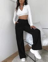 Otoño Invierno pantalones de pana de pierna ancha de cintura alta para mujer moda coreana algodón Casual todos medianos - details 1