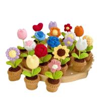 Plantas en macetas tejidas a mano, rosa, girasol, tulipán, flor de ganchillo, accesorios de Interior de coche, adornos de decoración - details 7