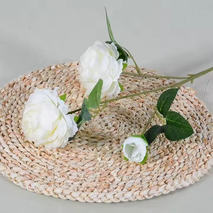 Decoración de fiesta DIY, peonía de 3 cabezas, suministros de Festival, Rosa pequeña, rosa de seda Vintage, decoración del hogar, nuevo, 6 colores - 1