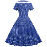 Vestido midi de línea A informal y elegante con cuello y manga corta para fiesta de lunares de verano para mujer - details 31