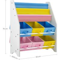 Estantería de Juguetes de 9 Cajones de Tela No Tejida Organizador Infantil para Sala de Juegos de Guardería Marco de Madera Blanco - details 19