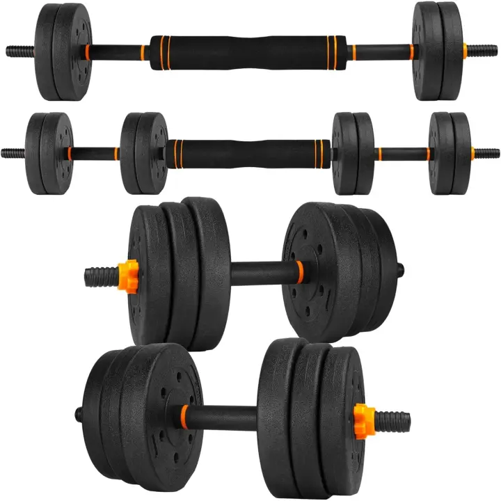 Ajustables【Discos de Cemento |   10-40 kg】con Barra Recta de Conexión |   Pesas Ergonómicas para Hombres y Mujeres, Gimnasio en Casa, Fitness (Transformador Rojo/Naranja) - 1