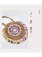 Bolso de Playa Grande de Paja Tejida Estilo Étnico Bolso de Hombro para Mujer Colorido para Vacaciones - details 0