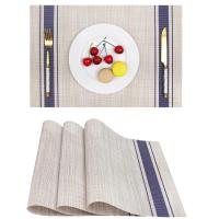 Manteles individuales a rayas para mesa de comedor, tapetes de PVC de vinilo tejido resistente al calor, lavables, 3 piezas - details 0