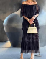 2025 nuevas mujeres elegantes y de moda vendedoras calientes con vestido de pastel con borde de volantes y hombros descubiertos - details 0