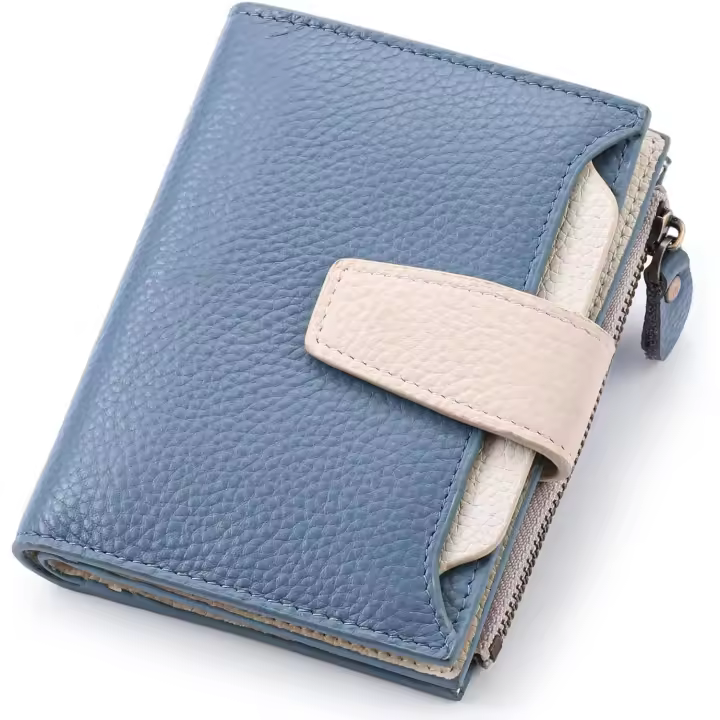 Cartera Mujer, Cartera Monedero Mujer Piel Auténtica con 14 Ranura para Tarjetas Bloqueo RFID Billetera Cuero Auténtico Muy Suave Billetera Corta de Las Señoritas Titular - 1