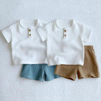 Trajes de verano 100% de algodón para bebé, Top de manga corta suave y pantalones cortos, ropa cómoda para el hogar para niños de 0 a 4 años - details 0