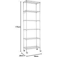 Estantería de Alambre de 6 Niveles con Ruedas Altura Ajustable, Resistente, Gancho para Baño, Cocina, Garaje, Dormitorio Plateado - details 2