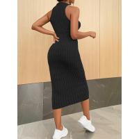 Vestido Bodycon Midi De Verano Para Mujer Cuello Halter Sólido Alta Cintura Slim Elegante Vestido De Oficina Sin Mangas Polyester - details 10