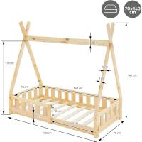 Cama Infantil Tipi Natural 70x140 cm Protección Antcaída Y Somier Estructura de Listones De Mara Maciza De Pino Juego de Cama Juvenil - details 2