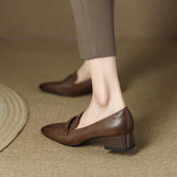 Zapatos pequeños de punta cuadrada estilo francés para mujer, tacón bajo, tacón grueso, zapatos pequeños de cuero - details 22
