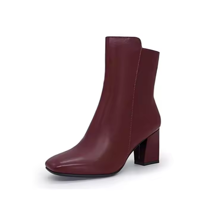 OEM/ODM elegante estilo inglés rojo cremallera diseño mujer tacón botines piel superior moda trabajo otoño - 1