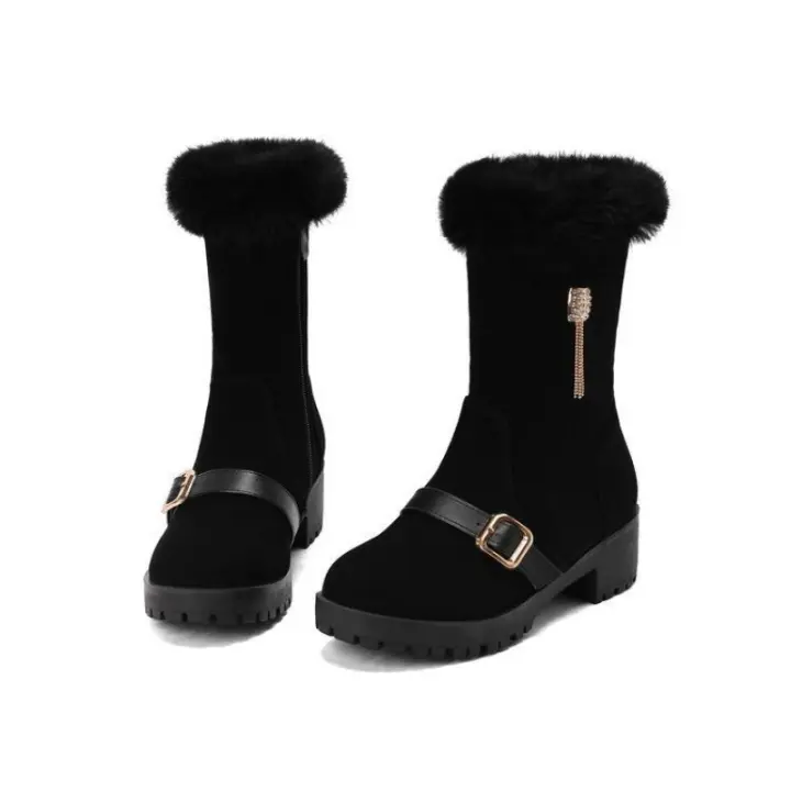Nuevas botas de nieve casuales de tacón bajo, botines de borde peludo de talla grande - 1