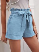 Pantalones Cortos de Verano para Mujer Algodón Transpirable, Cintura Elástica con Bolsillo, Color Sólido, Estilo Casual - details 9
