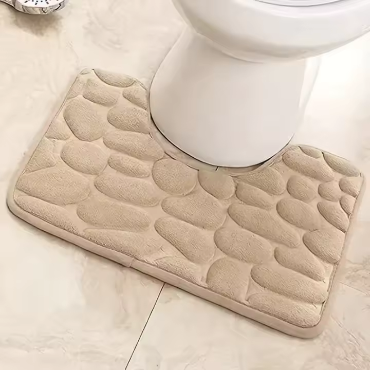 Alfombras de inodoro de Color sólido, alfombrilla absorbente en forma de U, adoquín en relieve, decoración de baño, alfombra de baño antideslizante de lana de Coral, 1 unidad - 1