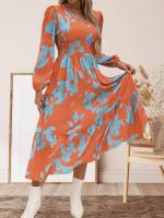 Vestido de longitud media con manga larga y burbujas estampadas con cuello en V - details 1