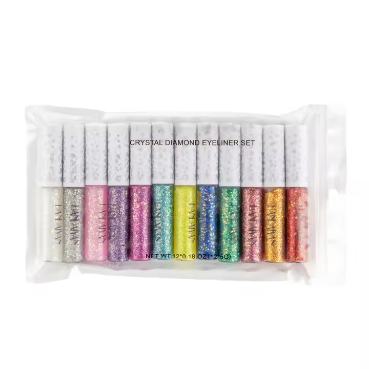 HANDAIYAN Juego de delineador de ojos líquido con lentejuelas deslumbrantes y brillantes de 12 colores, delineador de ojos colorido intenso metálico resistente al agua, de larga duración, ultrafino - 1
