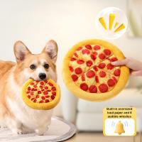 Juguete de peluche para perros con forma de Donut y Pizza, juguetes chirriantes para perros pequeños y grandes, limpieza de dientes, juguete con sonido para masticar cachorros, suministros para mascotas - details 1