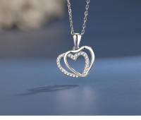 Collar de doble corazón de plata esterlina 925 versión coreana de verano para mujer colgante de amor con incrustaciones de diamantes cadena simple de clavícula de temperamento de alta gama - details 3