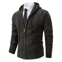 Abrigos de punto a la moda para hombre, Tops gruesos de lana holgados y lisos para exteriores, cárdigan con capucha versátil para otoño e invierno, suéter para hombre - details 3