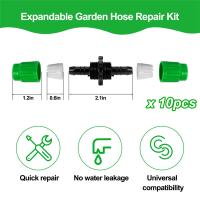 Kit de reparación de manguera de jardín extensible, conectores macho hembra de doble canal, bolsillos de manguera para manguera de jardín de 3, 4, 5 y 8 pulgadas, 10 unidades - details 1