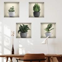 Pegatinas de pared de plantas verdes 3D, calcomanías de vinilo para ventana falsa, decoración de fondo para sala de estar, 4 piezas - details 2