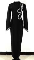 2024 nuevo vestido negro delgado y delgado con cuentas de manga larga vestido largo Maxi vestidos para mujeres - details 0