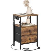Mesita de Noche con Estación de Carga, Cajonera con Toma de Corriente y Puertos USB, 2 Cajones, Mesita Auxiliar Industrial, para Salón, Dormitorio, Oficina, Marrón Vintage y Negro XET02CBR - details 8
