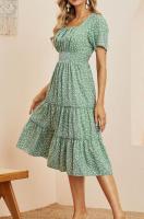 Vestido de verano de manga corta con estampado floral, elegante, informal, con cuello cuadrado, para playa - details 9