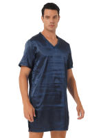 Camisón de satén para hombre y mujer, ropa de dormir de manga corta con cuello en V, ropa de dormir para el hogar, ropa de dormir con abertura lateral, albornoz para dormir - details 23