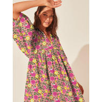 Vestido corto de vacaciones de playa de rayón informal suelto con lazo floral para mujer de moda de verano - details 149