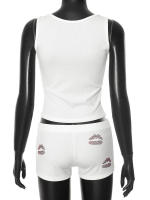 Sanhu Lianjiang Conjunto de pantalones cortos con chaleco y tirantes de diamantes de imitación rojos sin mangas con cuello en U para mujer - details 14