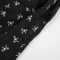 Vestido largo de estilo francés con estampado floral, pequeño, negro, otoño, nuevo, manga corta, cintura con abertura, corte en A - details 25