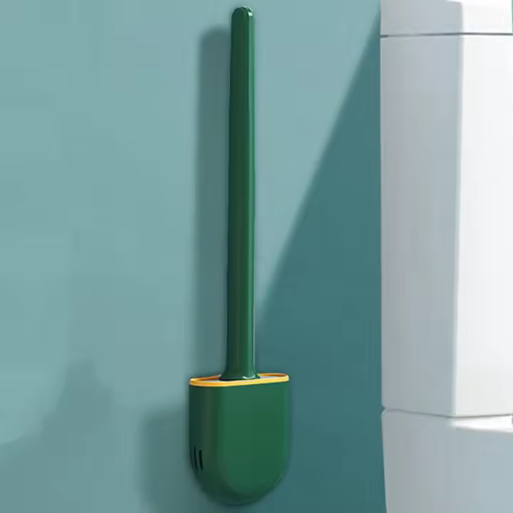 Cepillo de Inodoro de Silicona con Soporte Montado en la Pared Accesorios de Baño Cepillo de Limpieza Suave para el Baño Herramienta de Limpieza Recyclable Mango de Plástico - 1