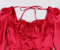 Elegante Vestido de Medio Talla Retro de Hepburn Manga Larga, Elegante para Fiestas y Banquetes - details 8