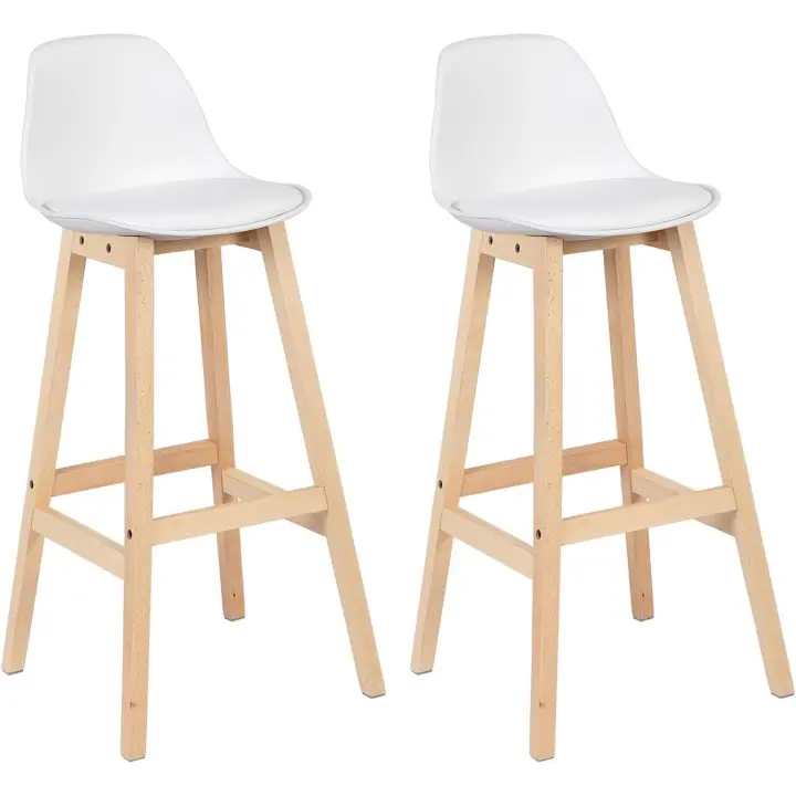 Marco de madera maciza, taburetes altos de bar, imitación de cuero, sillas de cocina, sillas de bar, paquete de - 1