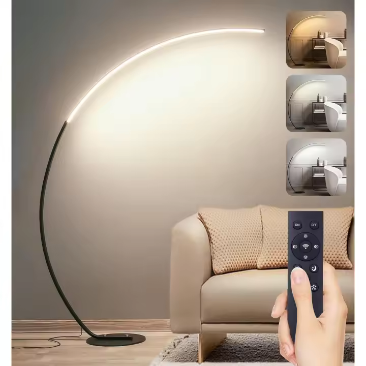 Lámpara de Pie Salon Moderna LED, 25W Regulable Lámpara de Pie Arco con Mando a Distancia, Lampara Pie Lectura para Salas de Estar, Dormitorios, Oficina, Negro, 170cm - 1