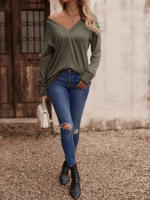 Camiseta holgada de manga larga con cuello en V para mujer, Tops blancos informales, jersey de oficina, otoño e invierno, nuevo - details 22