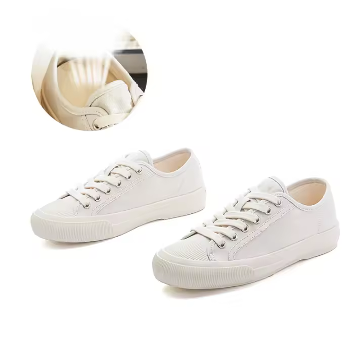 Zapatos de lona con almohadilla de piel de cerdo, zapatos individuales casuales de fondo plano para mujer, zapatos pequeños blancos versátiles - 1