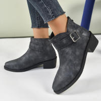 Ots cortos de tacón grueso con hebilla de metal de estilo británico para mujer, ots de color sólido - details 1