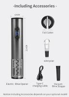Abridor de Vino Eléctrico con Set de Cortador de Aluminio Vacío y Licuadora para Amantes del Vino para Cocina Fiesta Bar Boda Recargable - details 5